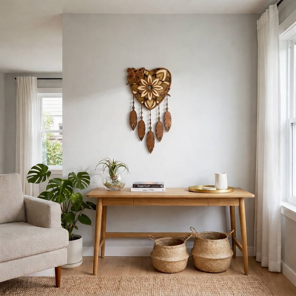 4-Layer Heart Dreamcatcher Mandala Wall Art | Mahogany Laser Cut Decor