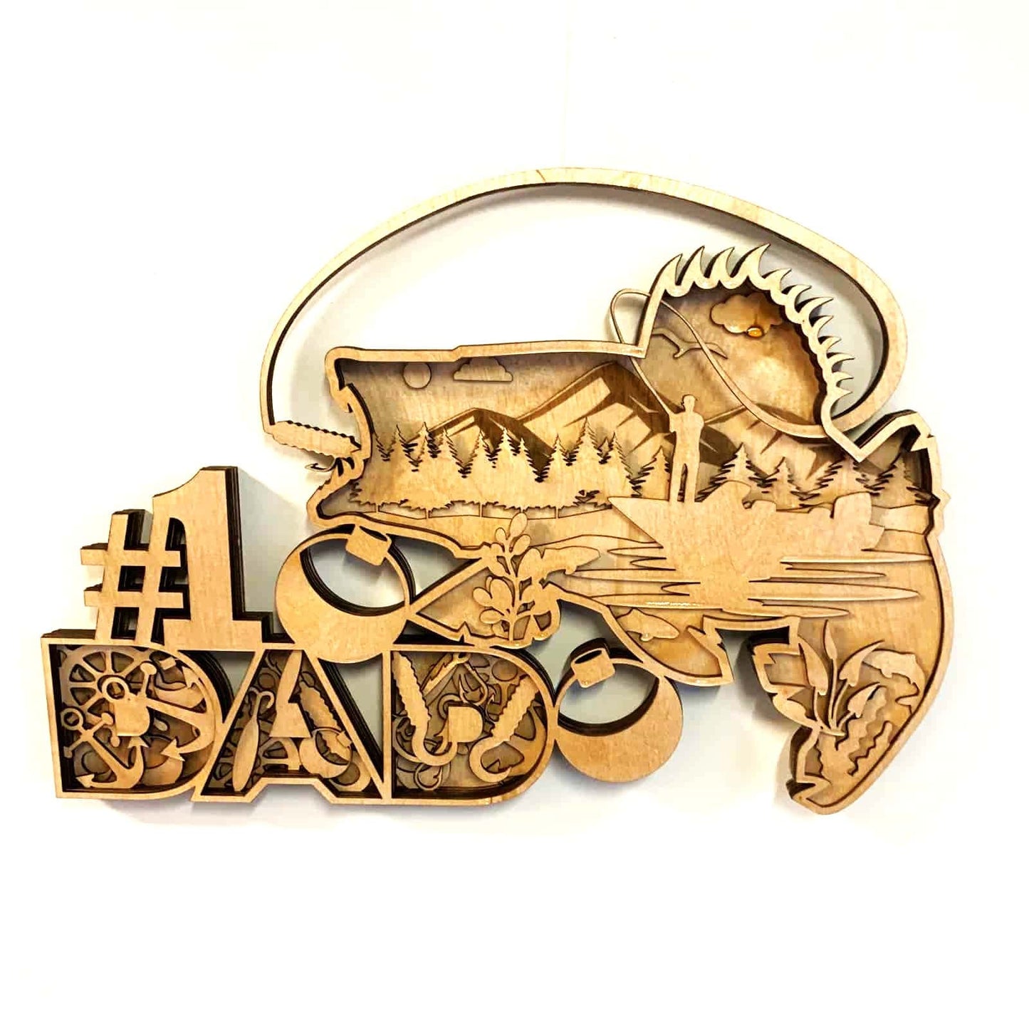 5-Layer #1 Dad Fishing Wall Art | Walleye Wood Laser Cut Decor