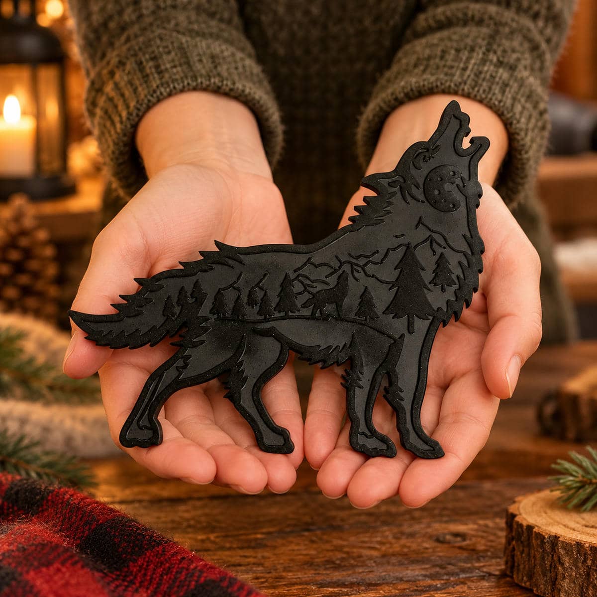 Howling Wolf Wildlife Scene Decor
