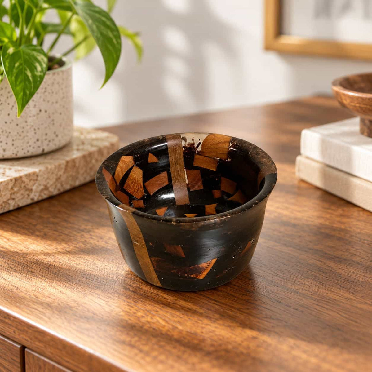 One-of-a-Kind Hand-Turned Hardwood & Epoxy Jewellery Dish — Black Epoxy