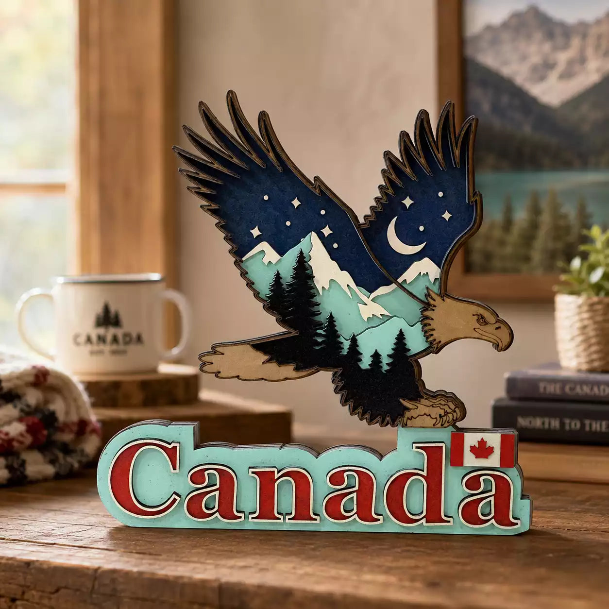 Beautiful Canada Eagle Shelf Decor – Freestanding Painted Display