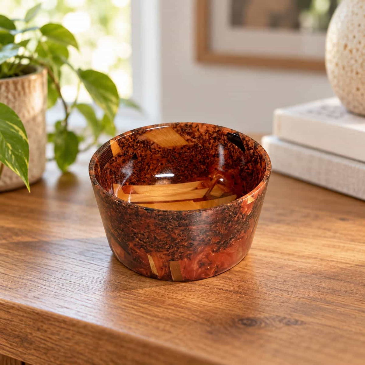 One-of-a-Kind Hand-Turned Hardwood & Epoxy Jewellery Dish — Coffee-Toned