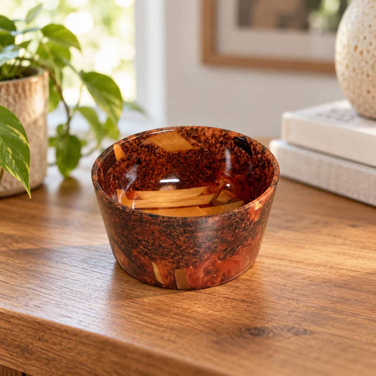 One-of-a-Kind Hand-Turned Hardwood & Epoxy Jewellery Dish — Coffee-Toned