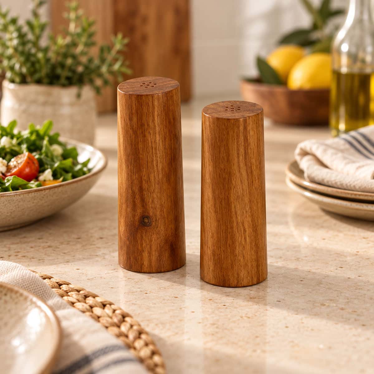 Hand-Turned Oak Wood Salt and Pepper Shakers