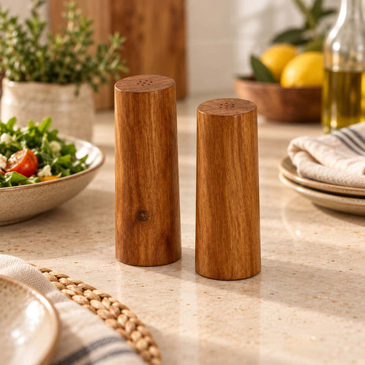 Hand-Turned Oak Wood Salt and Pepper Shakers