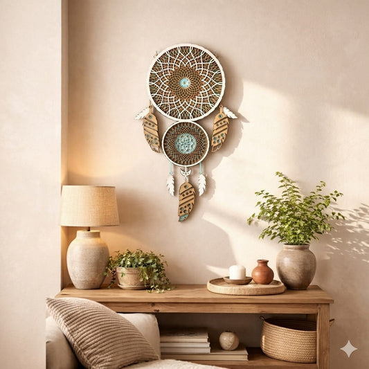 Layered Wooden Dreamcatcher Wall Decor | Boho Laser Cut Wall Art