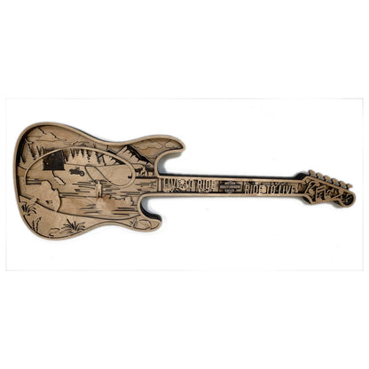 Layered Guitar Wall Art Fishing Scene | 8-Layer Wood Motorcycle Decor 42x16