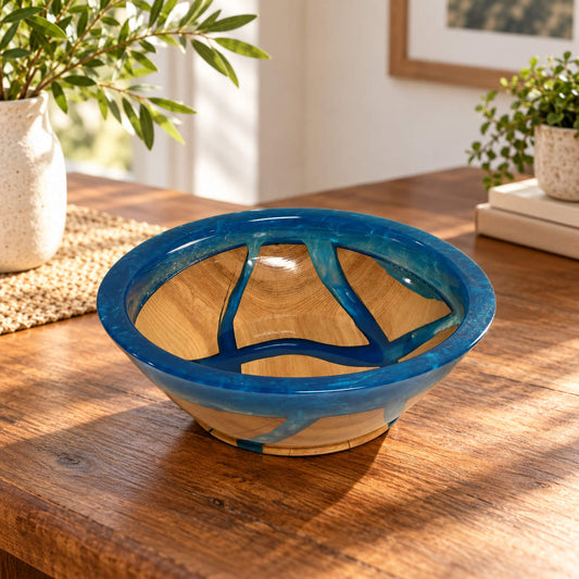 Hand-Turned Ash & Blue Epoxy Bowl