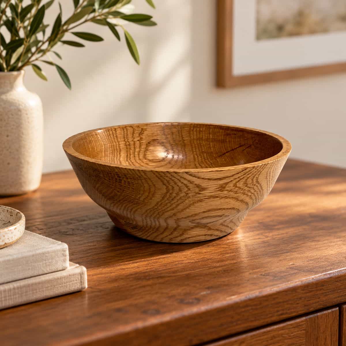 Hand-Turned Oak Wood Bowl