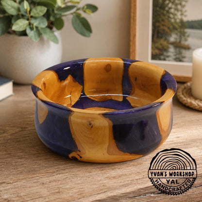 Handcrafted apple wood and purple epoxy bowl made in Canada