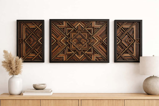 9-Layer Birch Mandala Wall Art Set | 3 Panel Geometric Wood Decor