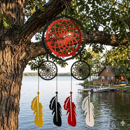 Large Metal Dreamcatcher Outdoor Decor | Rotating Web Wind Spinner 48”