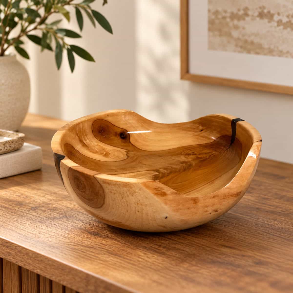 Hand-Turned Apple Wood Bowl with Live Edge