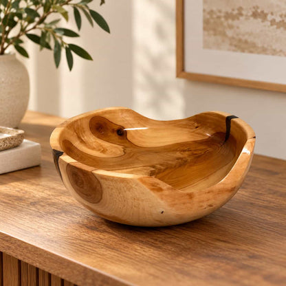 Hand-Turned Apple Wood Bowl with Live Edge