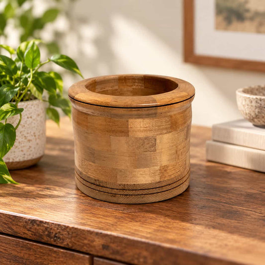 Hand-Turned Oak Parquet Candy Bowl