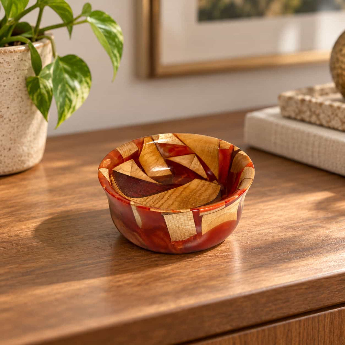 One-of-a-Kind Hand-Turned Hardwood & Epoxy Jewellery Dish — Red Epoxy