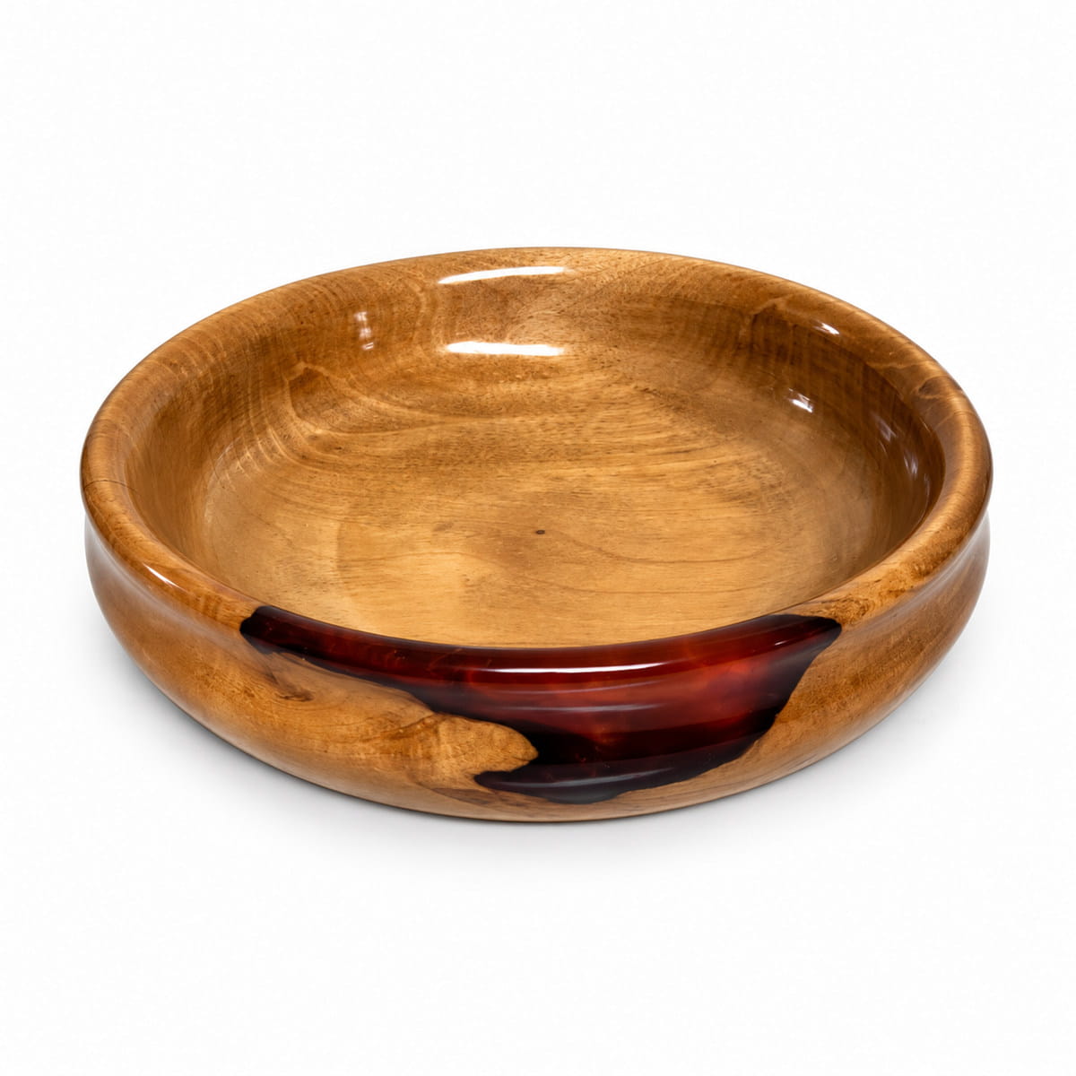Hand-Turned Shallow Apple Wood and Epoxy Bowl